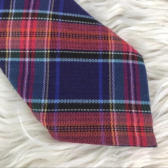 Ike Behar blue orange plaid wool silk blend men's length 60" width 3 1/2" - Picture 2 of 7